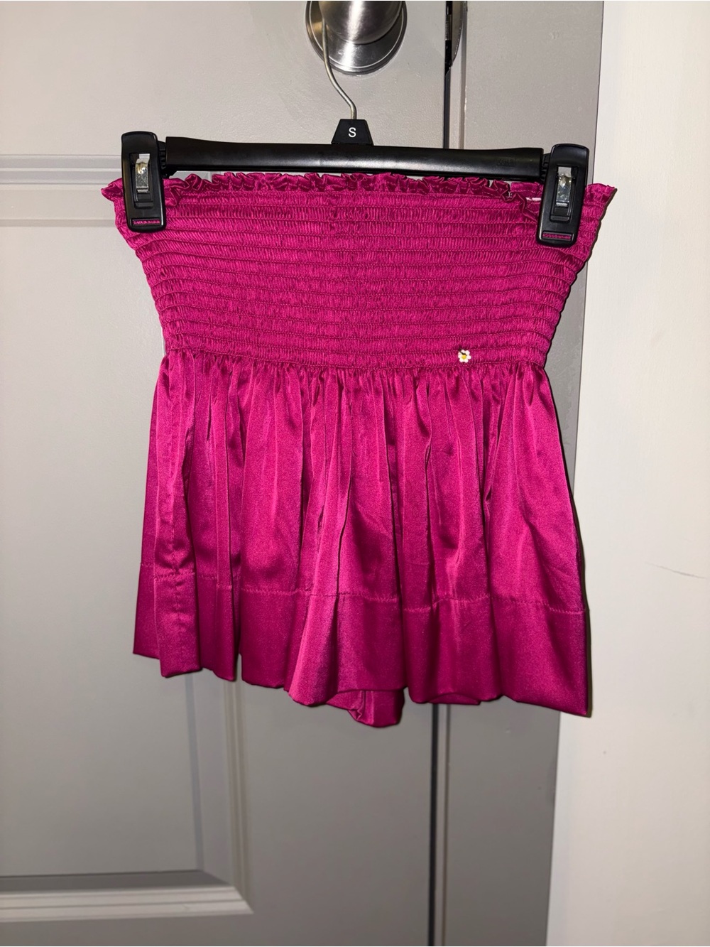Smocked Satin Shorts in Fuchsia